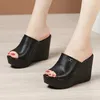 Zomer Dames Slippers Mode Dikke Zool Wedge Dames Sandalen Designer Hoge Hak Open Teen Vis Mond Schoenen 240228