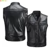 Black Collar Sleeveless PU Vest Jacket Mens Single-breasted Up and Down with Pockets Faux Leather Vests Coat S M L XL XXL XXXL240304