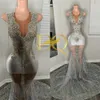 Robe De bal longue argentée à col rond pour filles noires, tenue De fête d'anniversaire avec perles et diamants, tenue De soirée à franges, 2024