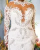 Luxuriöses arabisches Aso Ebi-Meerjungfrau-Hochzeitskleid mit Spitze, applizierten Perlen, langen Ärmeln, durchsichtigem Juwelenhals, Sweep-Zug, Vestido de Novia, nach Maß