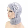 Etnik Giyim Kadın Müslüman Uzun Hijab Undercarf Türban Şapka Beanies Bonnet Çiçek Şal Sararları İslami Bandanas Kafa Bandı Türbante