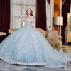 Sky Blue Princess Quinceanera Dresses Applique Lace Beads Tull Ball Gown Sweet 16 Dress Vestidos de 15 Anos Quinceanera Pageant Birthda