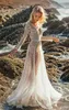Glitter V Szyjki ślubne Suknie ślubne z długim rękawem cekinowe suknie ślubne Linia Illusion Bride sukienki