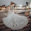 Elegante off-the-shoulder zeemeermin trouwjurken bloemen kant applicaties naakt voering kerk bruidsjurken vestido de novia