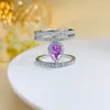 Cluster Rings Light Luxury Zircon Purple Water Drop Ring Female Fashion Romantic High Grade Flower Cut 925 Silver Jewelry Kofsac