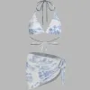 Badmode 2023 INS-stijl retro minimalistische bloemen kleine borst driedelige jurkstijl bikini met veters Bikini split-badpak voor dames