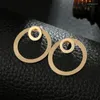 Boucles d'oreilles tendance avant et arrière, Double cercle pour femmes, bijoux simples en alliage de couleur or, oreille ronde, vente en gros