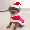 Kläder atuban husdjur juldräkt katt jultomten outfit liten hund xmas hatt med kappa set katt nyår kläder cosplay leveranser huvud slitage