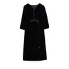 Casual Dresses Autumn And Winter Women's High Grade Quality Temperament Dropping Feeling Black V-neck Gold Velvet Dress