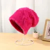 Berets Women's Angora Hair Pile Cap Winter Warm Cute Fluffy Plush Hand-Knitted Hat 2024 Fashion Female Ear Protection Skull