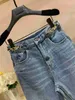 Women's Jeans Designer Jeans Arrivals Waist Hollowed Out Patch Decoration Blue Denim T2 240304