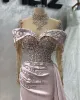 2024 Aso Ebi Champagne Mermaid Prom Beaded Crystals Lace Evening Formal Party Second Reception Birthday Engagement Gowns Dress Robe De Soiree