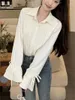 Women's Blouses Alien Kitty Gentle Flare Sleeve Shirts Chic Women 2024 Office Lady Spring Minimalist High Street Work Wear Daily Solid