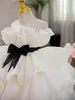 Robe princesse à fleurs longueur thé pour filles, tenue de bal en Organza, robes de fête de mariage, de noël, robes de premier anniversaire pour filles