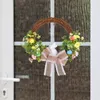Dekoracyjne kwiaty sprężyste wieniec z kokardą rustykalne drzwi przednie girland