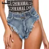 Damesshorts Jeans Sexy mode-denimshorts Hoog uitgesneden dames Slank gescheurde korte jeans Button Fly Slipje Dames Vintage 2022 Zomer Nieuwe String hotpant