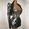 스테이지웨어 골드 실버 거울 의상 섹시한 폴 댄스 코트 미니 스커트 여성 고고 댄서 의상 바 DJ 페스티벌 옷