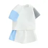 Conjuntos de roupas bebê 2 peças roupas contraste cor manga curta camiseta e shorts elásticos conjunto para criança menina menino roupas de verão