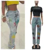 Kvinnors jeans jeans Hight midja Sequin Stars Denim Pants Hole Pencil Streetwear Summer Blue Clubwear Trousers 240304