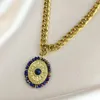 Colares Pingente Vintage Sun Star Cristal Lapis Lazuli Oval Colar Para Mulheres De Aço Inoxidável Cor De Ouro Gargantilha Clavícula Cadeia Jóias