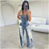 Women's Jeans Womens Jeans Flare Leg 2023 Hollow Solid Out Y Club Strapless Sleeveless High-End Ripped High Waist Wide Jumpsuits Drop Delivery Appar Dhxel 240304