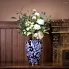 ボトルJingdezhen Porcelain Temple Jar Vase Chinese Style Living Room Blue and White Ginger