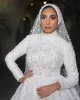 Muzułmańskie Dubaj Arabskie suknie ślubne z długimi rękawami Koronki Koronki Kościoła Kościół Kościół ślubny suknie ślubne Turkish Kaftan Marokańskie Vestidos de Novia Al