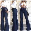 Women's Jeans Waist Jeans Autumn Fashion Solid Denim Hot Jeans Female Ladies Flared Trousers 240304