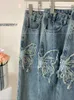 Jeans da donna Donna Harajuku Ricamo Denim Pantaloni svasati Pantaloni a campana Pantaloni lunghi Y2k Streetwear Anni 2000 Estetica Moda giapponese