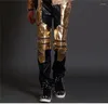 Scene Wear Nightclub Bar Singer Golden Black Male Pants Leather Trouserslead Dance Jazz Performance Costum