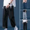 Jeans pour hommes Poches mi-hauteur Couleur unie En détresse Hommes Hip Hop Droite Pantalon en denim à jambe large