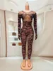 Stadiumkleding sexy luipaard zwarte strass jumpsuit verjaardag vieren dans stretch outfit prom zanger bodysuit Poshoot collectie