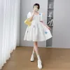 Kleider Koreanischer Stil Umstandsballkleidkleid Süßes Puffärmel-Quadratkragen A-Line-Kleid für schwangere Frauen Schwangerschaftspartykleid Niedlich