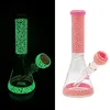 1pc,9.8in,Colored Lines With Luminous Glass Water Pipe,Borosilicate Glass Handicraft,Glass Hookah,Glass Bongs With Glow In Dark,Home Decorations,Smoking Accessaries