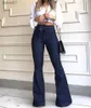Women's Jeans Waist Jeans Fashion Solid Denim Flare Pants Street Hot Wide Flare Jeans Female Sexy Ladies Flared Trousers 240304