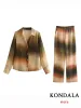 Костюма Kondala Vintage Print Tie Dye Casual Holiday Женщины с длинным рукавом одно пуговица рубашка Mujer широкие брюки с длинными брюками набор