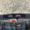 Kadınlar kot kot jnco y2k harajuku hip hop mektubu grafikler retro mavi gotik bel bacak pantolonları 240304