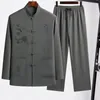 Survêtements pour hommes hommes chemise douce pantalon ensemble costume chinois Tang avec col montant conception à simple boutonnage élastique pour père