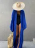 Casual Dresses 2024 Solid Long Sleeve Self Belted Kimono Dress Plus Size Women Elastic Midje Loose Slit Beach A1247