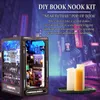 DIY Book Nook Kit 3D Wooden Puzzle Bookshelf Insert Decor with LED Light Mini Dollhouse Model Bookend Building 240220