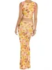 Suits Chronstyle Retro 2 Pieces Outfits For Women Sexig ärmlös Oneck Floral Print Tank Crop Tops Låg midja Långa kjolar 2023