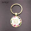 Suteyi Vintage Bronze Christian Bible Key Chain Holder Charms Bibeln Psalm Glas och blommor Bild Keychain Män kvinnor Gift12263