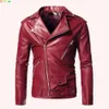 Giacca in pelle bomber da moto con decorazione a catena rossa da uomo Autunno colletto rovesciato Cappotti in pelle maschile slim fit S-5XL240304