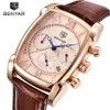 Benyar Luxury True Six-Pin Quartz Watch Classic Rectangle Case Sports Chronograph Men's Watches Rose Gold Erkek Kol Saati3082