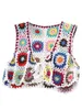 Coletes femininos femininos de crochê vintage bordado floral malha coletes coletes sem mangas Hollow out up boho camisole roupas de praia com borla