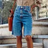 Kvinnors shorts kvinnor hög midja smal tofs tight fem-punkts denim casual sexig streetwear mode tvättad kvinnlig sommar