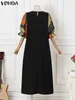 Feestjurken VONDA Vintage Maxi-jurk 2024 Zomer Vrouwen Boheemse Bloemen Gedrukt Vestidos Halve Lantaarn Mouw Casual Losse Zonnejurk Gewaad