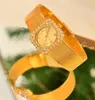 Armbandsur vintage 18k guldpläterad retro medeltida smycken kvarts kvinnors titta på japansk rörelse tjeckiska strass Alla hjärtans gåva