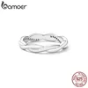 Cluster Ringe BAMOER Echt 925 Sterling Silber Einfache Twisted Ring Für Frauen Kristall Schillernde Liebe Hochzeit Schmuck Engagement Fein