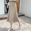 Skirts Spring Autumn Knitted For Women Medium Length High Slim A-line Pleated Wool Skirt